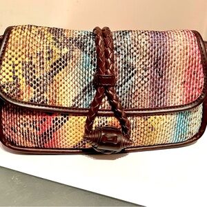 ✨ Rare Vintage Suede Brand Brown Leather Wristlet w/ Faux Snake Skin Accent ✨